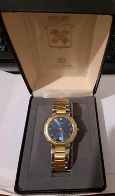 Raro Reloj American BELAIR Cuarzo Dos Tonos Fecha Esfera Azul Para Hombre Movimiento ETA suizo Foto 1 de 4