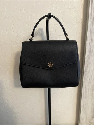 Tory Burch Robinson Top Handle Black Satchel Purse Modern Travel Leather Classic - Image 1 of 4