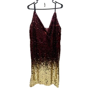 Venus Minikleid Damen 2X (passt XL) Burgund Gold Ombre' Sexy Cocktail (lesen) - Bild 1 von 21