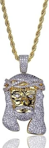 Vergoldete Mini Iced Jesus Stück Hip Hop Anhänger mit Seil Kette Halskette - Bild 1 von 5