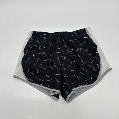 Nike Dri-Fit Running Shorts Girls Size L Black & White Logo Aop ..#30361 - Image 1 of 4