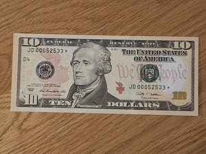 2009 A $10 "STAR NOTE" GEM/UNC CLEVLAND JD00052533* 000 START 3 OF 3 CONS SERIAL - Picture 1 of 5