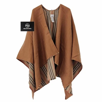 Poncho reversible con capa a cuadros de lana Burberry FW20 para mujer color linaza Foto 1 de 4