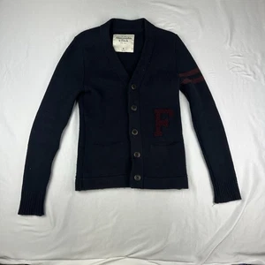 Abercrombie & Fitch Button Up Jumper Men’s Blue/grey Small Streetwear Embroidere - Picture 1 of 13