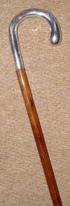 Vintage Hardwood Walking Stick / Cane Continental Hallmarked Silver Crook Handle - Picture 1 of 6