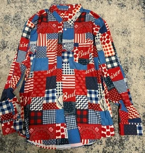 Para hombres 2XL Budweiser Botón Abajo RESVLTS Bud-Dana Rojo Blanco Azul - Imagen 1 de 5