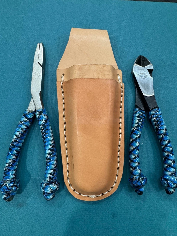 Cortador de 7" envuelto a medida, alicate de pico de pato de 8", soporte de cuero tostado; alicates de pesca Foto 1 de 1