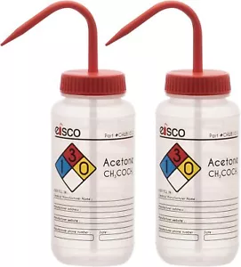 EISCO Wash Bottle for Acetone, 500ml - Labeled with Color Coded Chemical & 4 - - Picture 1 of 1