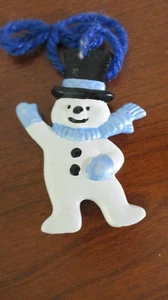 HAPPY SNOWMAN w/ BLUE SCARF & TOP HAT Christmas Holiday ORNAMENT - Picture 1 of 2