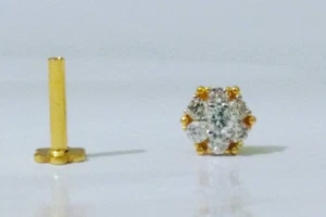Real Diamond nose stud 18kt gold nose piercing micropave setting nose stud 18k - Picture 1 of 4