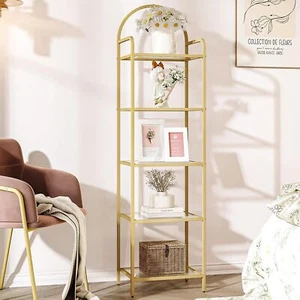 Bookcase Bookshelf Tempered Glass Bookshelves Slim Shelving Unit for Bedroom US - Picture 1 of 8