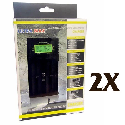 2X Universal Battery Charger Li-ion LiFePO4 NiMH NiCD AA AAA C 9V Rechargeable - Image 1 of 4