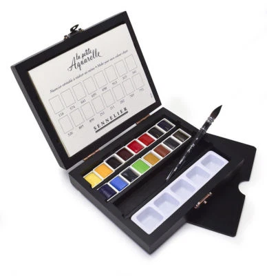 Sennelier La Petite Aquarelle Watercolour Half Pan Paint Wooden Box Travel Set - Image 1 of 2