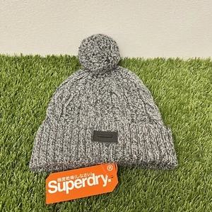 Superdry Jacob Beanie Graphite Grey Twist Mens Hat Pom One Size New With Tags - Picture 1 of 9