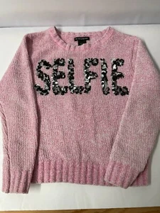 Blush & Bloom Pink and Metallic Sequin "SELFIE" Sweater - Picture 1 of 5