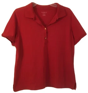Polo Talbots para mujer talla grande manga corta rojo dorado 2 botones cuello en V elástico - Imagen 1 de 5