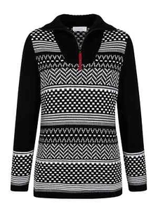 Pullover grafischem Jacquard Mona schwarz weiß Stricksweatshirt Strickpollover - Bild 1 von 21