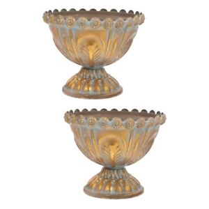 2x Ceramic Flower Pots Vintage Iron Metal Urn Planter Vintage Flowerpot