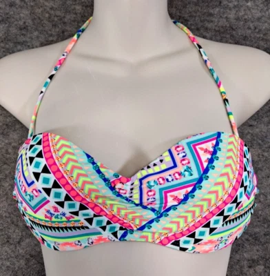 Top de bikini Ocean Pacific junior pequeño 3 5 rosa neón amarillo quitar correa push-up Foto 1 de 4