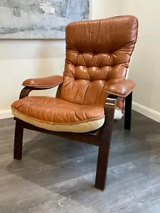 Bentwood and Tan Leather Lounge Chair by Sotka of Finland / Mid Century / C.1960 - Picture 1 of 8