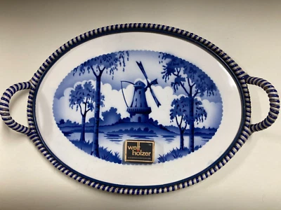 Tablett großes Tablett 40x30cm Henkel geflochten Steinzeug Windmühle 20er - Bild 1 von 4