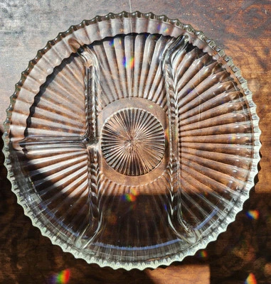 Plato Vintage Corte Cristal 4 Piezas Relish 10" Muy Bonito Foto 1 de 3