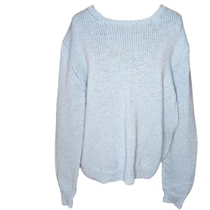 Unisex coastalcore fisherman boat neck hand knit long sleeve light blue sweater - Picture 1 of 8