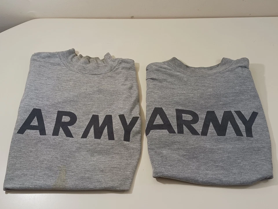 Lot 2x Army Gray Long Sleeve Military Double Sided T Shirt Men's Large Oversized - Image 1 of 4