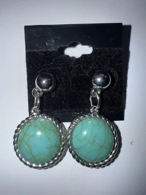 Pendientes colgantes occidentales Chico’s imitación turquesa y piedra verde plata torcida Foto 1 de 4