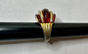 Kenneth Lane  Gold  Red Plum Double Ribbed Cocktail Ring SZ. 8.5 - Picture 1 of 4