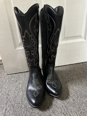 Torrid Knee High Wide Calf Black Cowgirl Boots Size 8.5 WW - Image 1 of 4