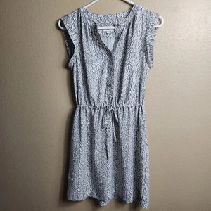 Loft Womens Gray/White Foliage Print Sleeveless Cinch Tie Waist Dress-Size XS - Picture 1 of 7