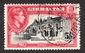 1944 Gibraltar Sc# 116b (pf 13½) 5 Shillings, KGVI, Government House. Used Cv$16 - Picture 1 of 1