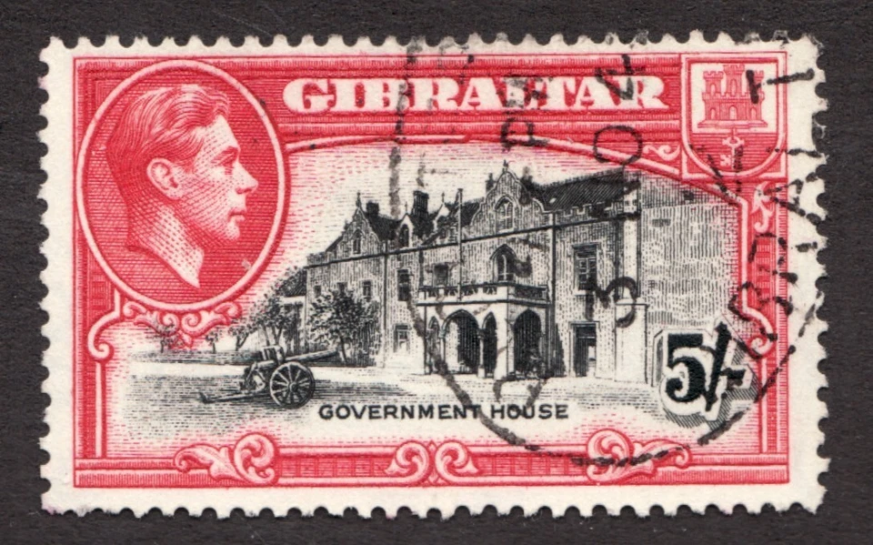Gibraltar 1944 Sc# 116b (pf 131/2) 5 chelines, KGVI, Casa de Gobierno. Cv$16 usado Foto 1 de 1