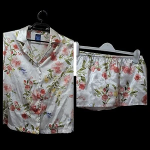 Apt. 9 Floral Satin Silky Pajamas sz M Two Piece Set floral pink green - Picture 1 of 13