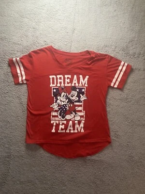 Disney Shirt Girls XL Red Mickey Mouse Minnie Mouse Dream Team V-Neck Stretch - Image 1 of 4