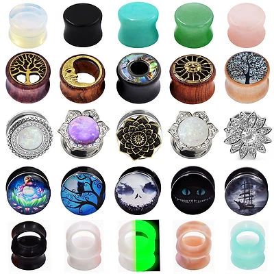 PAIR Ear Flesh Tunnels Plugs Saddle Double Flare Gauges Body Piercing Choose - Image 1 of 4