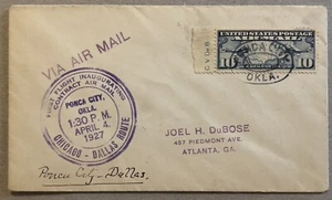 1927 PONCA CITY OKLAHOMA COVER FIRST FLIGHT CACHET, STAMP WITH C V DEB ON TAB - Picture 1 of 5