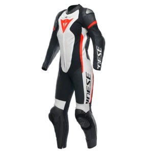 Traje de cuero Mujer Dainese GROBNIK 1PC perforado Negro/Blanco/Rojo Fluo - Imagen 1 de 12