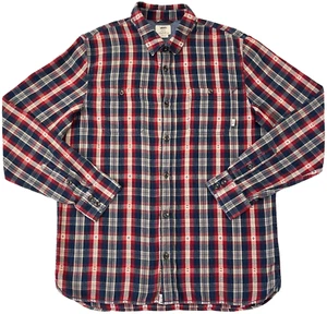 VANS Shirt Adult Medium Blue Red Off The Wall BMX Skater Button Up Flannel Mens - Picture 1 of 9