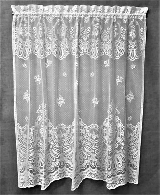 White Lace Cameo Rose Window Panel 60 x 63 Diningroom Livingroom Bedroom Den - Image 1 of 4