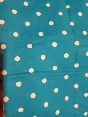 Vntg Sewing Fabric Turwuoise Blue White Polka Dot 26x58" Cotton - Image 1 of 4