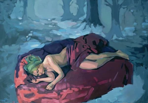 Women Girl Dream Forest Sleep Nude Naked Fantasy Bed Figurative Oil Painting Art - Picture 1 of 2