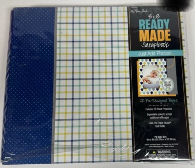 The Paper Studio 8x8 Baby Boy Ready Made Scrapbook Photo Album 20 Pages NEW 2016 - Image 1 of 4