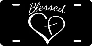 Blessed, Religious License Plate New Car Tag Metal Aluminum, USA, Black - Foto 1 di 1