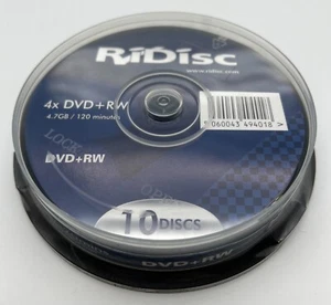 10 x RIDISC DVD+RW 4x 4.7GB Blank DVD Discs 120min Tub CD - Afbeelding 1 van 1