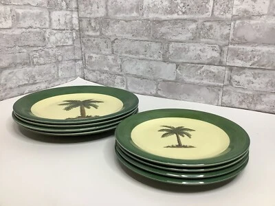 JC Penney Tropical Plates Melamine Palm Tree Dinner & Salad Service For 4 Rare - Image 1 of 4