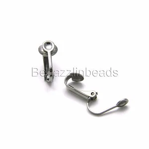 10 Dark Silver Surgical 304 Stainless Steel Flat Pad Clip On Earring Findings - Picture 1 of 1