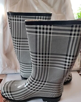 Botas de lluvia para mujer Nomad Puddles talla 9 blanco y negro pata de gallo a cuadros nuevas en caja Foto 1 de 4