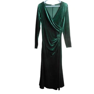 Women’s Zaberry Ruched Velvet Wrapped Long Green Party Dress Sz M Pull On - Picture 1 of 6